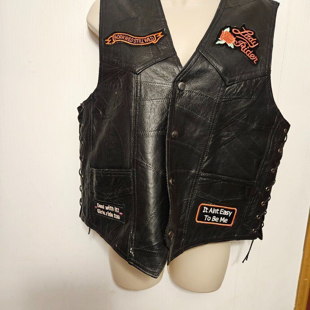 - Biker Diamond Plate Genuine Leather  black EX COND size  M